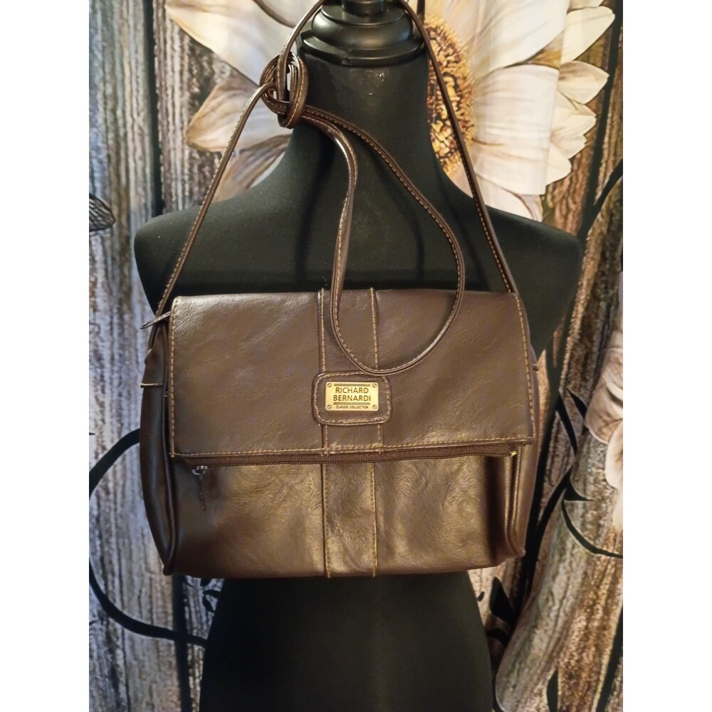 Richard Bernardi Classic Brown Multi Pocket Womens Shoulder Strap Handbag Purse